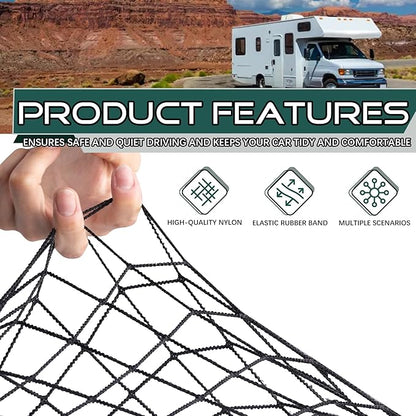 JINGKE 2 Pcs Small Cargo Net Pocket Elastic Mesh Netting Car Mesh Pouch with Screws and Hooks for Trunk RV Boats Home Cargo Storage (23.6'' x 9.8'')