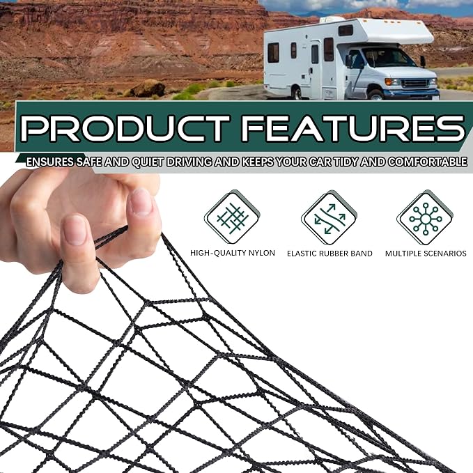 JINGKE 2 Pcs Small Cargo Net Pocket Elastic Mesh Netting Car Mesh Pouch with Screws and Hooks for Trunk RV Boats Home Cargo Storage (25.6'' x 9.8'')