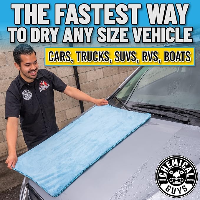 Chemical Guys Woolly Mammoth Large Microfiber Drying Towel - 36 x 25 Inch Blue, Ultra Plush Super Absorbent Car Drying Towel for Cars, Trucks, SUVs, Motorcycles, RVs, and Auto Detailing - 2 Pack