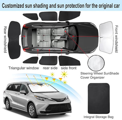 TINGLU Window Shades for Toyota Sienna 2021-2025 2026 Accessorie Car Side Full Windows Rear Triangular Windshield Sun Shade Sun UV Rays & Privacy Protection for Camping,Napping,and Relaxing 8PCS