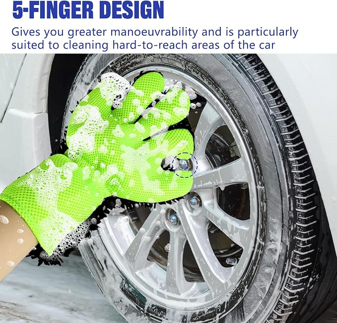 2PCS Car Wash Mitt, 5 Finger Chenille Microfiber Cleaning Mitt for Cars, Scratch-Free Auto Washing Gloves, Car Interior Exterior Cleaning Gloves, Great for Hard-to-Reach Areas (Black)