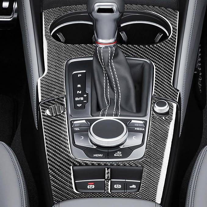 Real Premium Carbon Fiber Sticker Compatible with Audi A3 S3 RS3 8V 2013 2014 2015 2016 2017 2018 2019 Car Gear Shift Panel Water Cup Holder Frame Decor Kit Auto Interior Accessories 4pcs Black