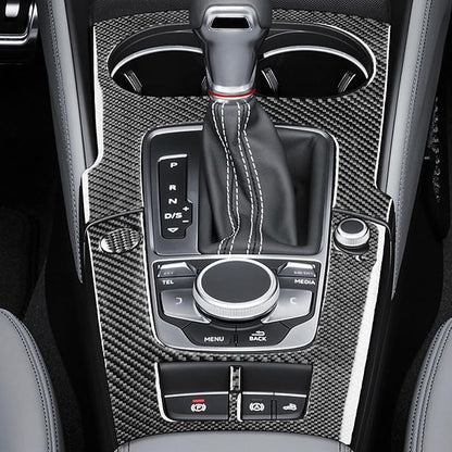 Real Premium Carbon Fiber Sticker Compatible with Audi A3 S3 RS3 8V 2013 2014 2015 2016 2017 2018 2019 Car Gear Shift Panel Water Cup Holder Frame Decor Kit Auto Interior Accessories 4pcs Black