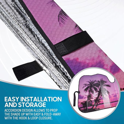BDK Purple Sunset Beach Front Windshield Sun Shade Accordion Folding Cute Car Window Shades for Truck & Car Sunshade Shield for Sun UV Rays - Visor Protector Keeps Your Vehicle Cool - 58 x 27 inches