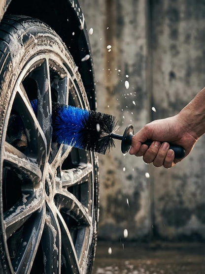 TAKAVU Master Wheel & Tire Brush, Easy Reach Wheel and Rim Detailing Brush Long Soft Bristle, Car Tire Brush, Wheel Scrub Brush, Multipurpose use for Wheels Rims Exhaust Tips Motorcycles (Blue)