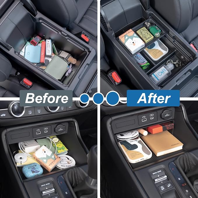 PIMCAR 4-Piece Center Console Organizer Set for 2023-2025 2026 Honda CRV Custom Fit Armrest Tray, Console Tray, Hidden Storage Box and Armrest Dividers ABS Material Car Interior OEM Accessories