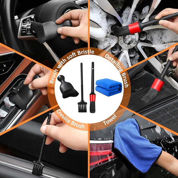 Qydipclin 10pcs Windshield Cleaning Tool Inside Car Window Cleaner Wash Kit with 4 Reusable Microfiber Pads 1 Spray Bottle and Extendable Handle Interior Auto Glass Wiper Kit, Orange