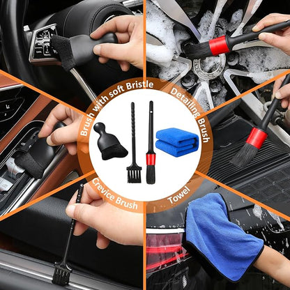 Qydipclin 10pcs Windshield Cleaning Tool Inside Car Window Cleaner Wash Kit with 4 Reusable Microfiber Pads 1 Spray Bottle and Extendable Handle Interior Auto Glass Wiper Kit, Orange