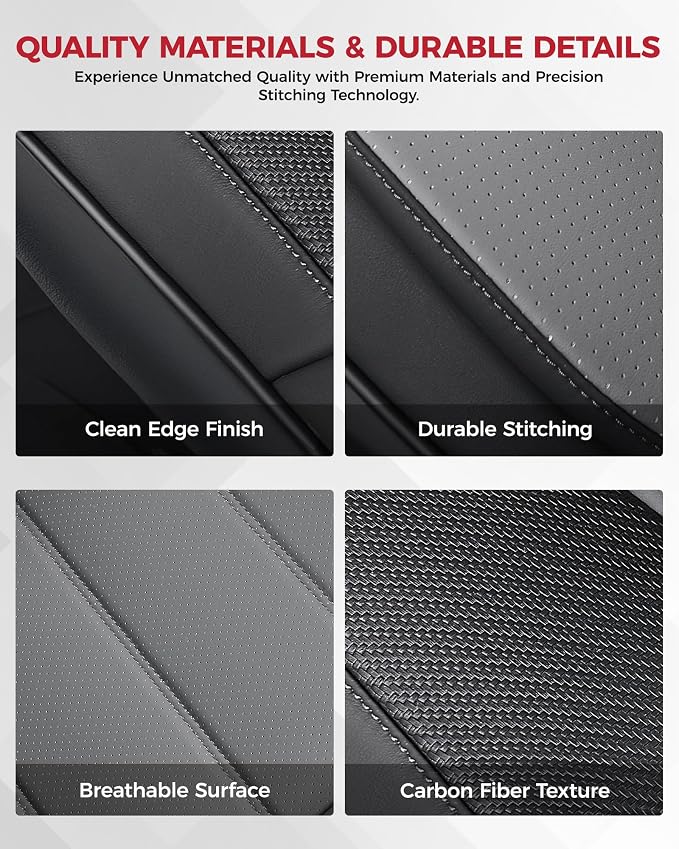 FREESOO Universal Front Seat Covers, Waterproof Faux Leather Automotive Seat Covers with Carbon Fiber Texture Seat Belt Pads, Anti-Slip Airbag Compatible Car Seat Protectors for Cars SUVs Trucks