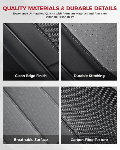 FREESOO Universal Front Seat Covers, Waterproof Faux Leather Automotive Seat Covers with Carbon Fiber Texture Seat Belt Pads, Anti-Slip Airbag Compatible Car Seat Protectors for Cars SUVs Trucks