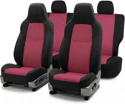 FH Group Full Set Car Seat Covers Classic Cloth Universal Fit Burgundy Seat Covers,Washable High Back Combo Small Car Seat Cover Design Front Seat Covers Automotive Seat Cover for SUV, Sedan, Vans