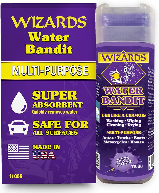 Wizards Water Bandit - Chamois Drying Towel for Car Detailing - Absorbent & Scratch-Free Wash & Dry - Ideal for Autos, Boats, Trucks & Motorcycles - Shammy Towel for Detail and Cleaning - 21" x 17"