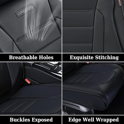 Coverado Seat Covers Full Set, Car Seat Cover Black, Seat Covers for Cars, Car Seat Protector, Nappa Leather Car Seat Cushion, Waterproof Car Seat Covers Front Seats and Back Fit for Most Cars