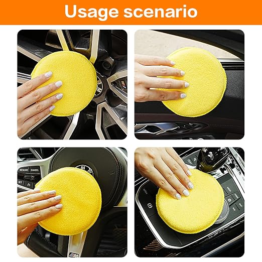 FONAROLL Microfiber Wax Applicator Pads, Car Wax Applicator, Buffing & Detail Polishing Foam Pads for Car Cleaning and Fine Polishing (5" Diameter, 6 Pack) - Yellow
