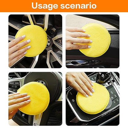 FONAROLL Microfiber Wax Applicator Pads, Car Wax Applicator, Buffing & Detail Polishing Foam Pads for Car Cleaning and Fine Polishing (5" Diameter, 6 Pack) - Yellow