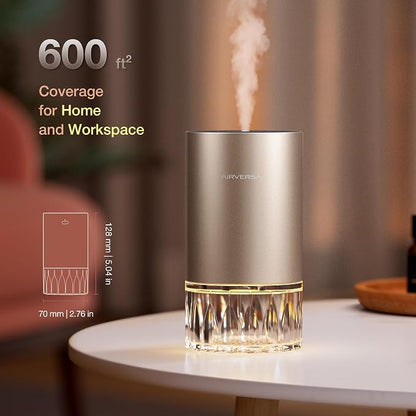 Airversa Waterless Essential Oil Diffuser for Home Room Desk Car Air Freshener Diffuser, Up to 600 sq ft, Battery Operated, Mist Level and Timer Settings, 100mL Capacity, Cold Air, RD1 Titanium