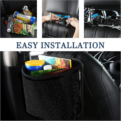 Cavalcade Car Back Seat Organizer, Bling Hanging Pocket, Large Seat Back Travel Caddy Bag, Diamond Trash Bin Garbage Container (Black)