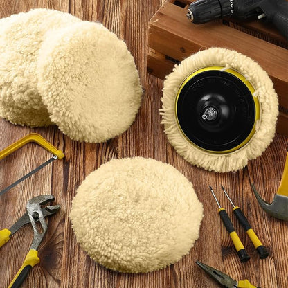 Tallew 8 Pcs 7 Inch Wool Buffing Polishing Pads Hook Loop Cutting Pads with Backing Plate for Car, Boat, Wood, Marble Surface Polishing & Scratch Removal (Original Color)