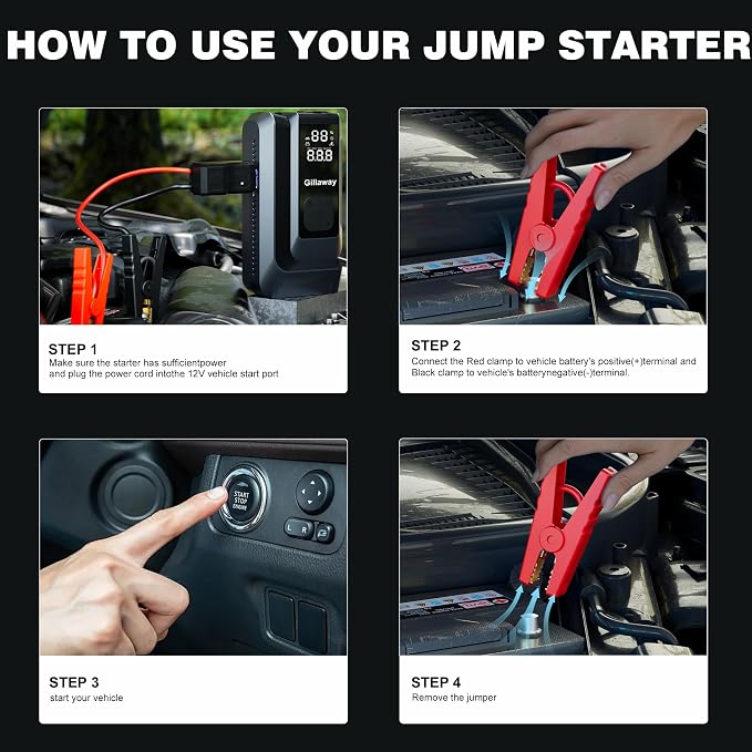 Jump Starter 6000A Car Jumper Starter Portable with 150PSI Tire Inflator, Battery Jumper Starter Portable, Air Compressor, Flashlight and Power Bank
