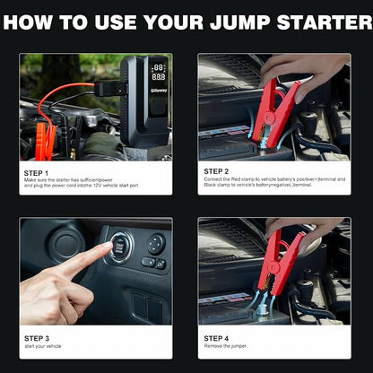 Jump Starter 6000A Car Jumper Starter Portable with 150PSI Tire Inflator, Battery Jumper Starter Portable, Air Compressor, Flashlight and Power Bank