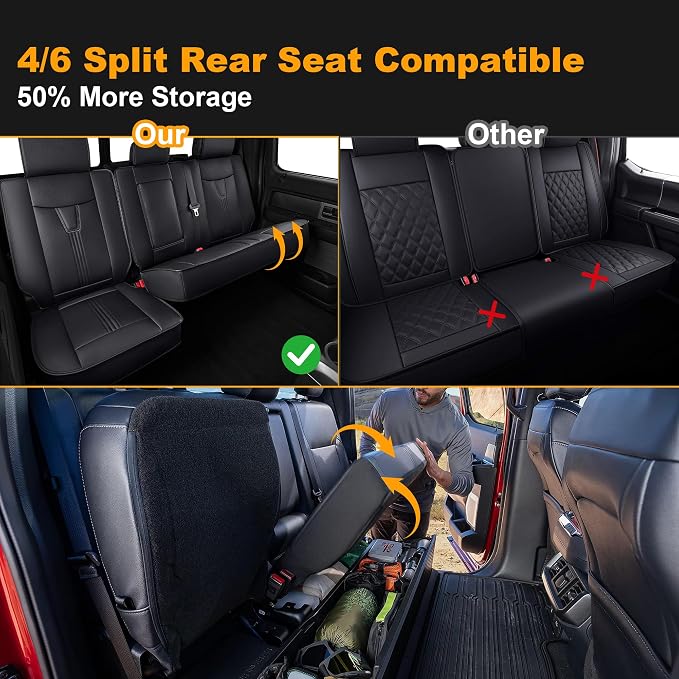 IKABEVEM for Ford F150 2009-2024 2025 2026 Seat Covers & F250 F350 F450 2017-2025 2026 Seat Protectors with Waterproof Leather(Full Set, Black)