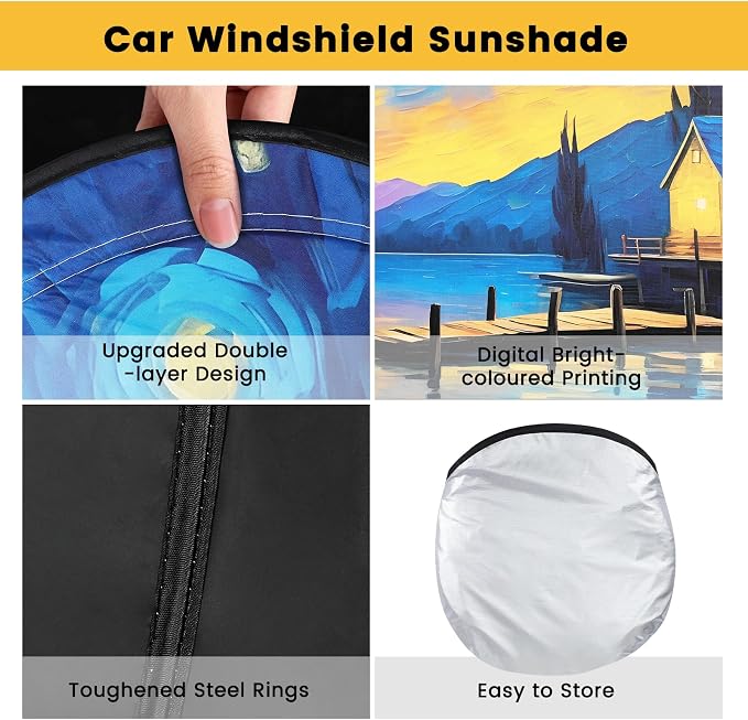 Windshield Sun Shade, Car Sun Shade Windshield, Reflector Sunshade Offers Ultimate Protection for Car Interior, Reflective Polyester Blocks Heat for Cars,Trucks,SUVs (57 x 32 in)