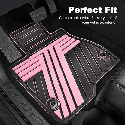 Floor Mats Fit for 2023-2027 Honda HRV Sport/LX/EX-L (Gasoline & Hybrid) & for Acura ADX 2025-2026, Custom Fit All Weather Protection Heavy Duty Anti-Slip Car Mats for HR-V, 1st & 2nd Row Black & Pink