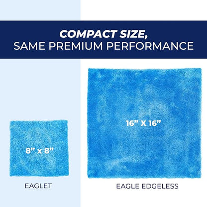 The Rag Company - The Eaglet 500 - Professional Korean 70/30 Blend; Super Plush Microfiber Detailing Towels; Perfect for Wheels, Mirrors, and More; 500GSM; 8inx8in, Blue (10-Pack)