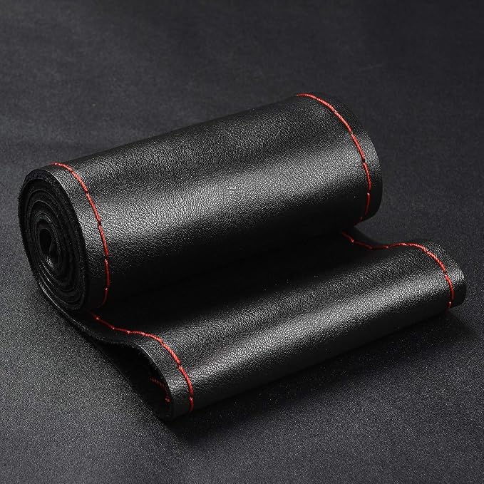 BMLEI Steering Wheel Cover with Top Layer Genuine Leather and Anti-Slip Design, Soft Padding, Breathable, Universal 15 Inch Stitch on Wrap