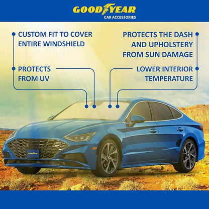 Goodyear Foldable Windshield Sunshade for Hyundai Sonata 2020-2026, Car Accessories, Sunshade Cover, Sun Shade Car Windshield, Window Sun Blocker - GY008335