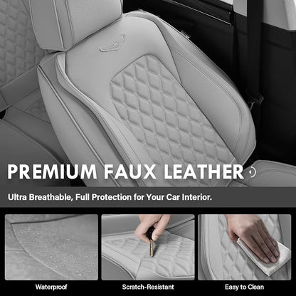 Coverado Front Seat Covers, Waterproof Nappa Leather Dust-Proof Protectors, Universal Fit for Most Vehicles, Anti-Scratch Seat Covers for Sedans, SUVs, Pickup Trucks – Gray