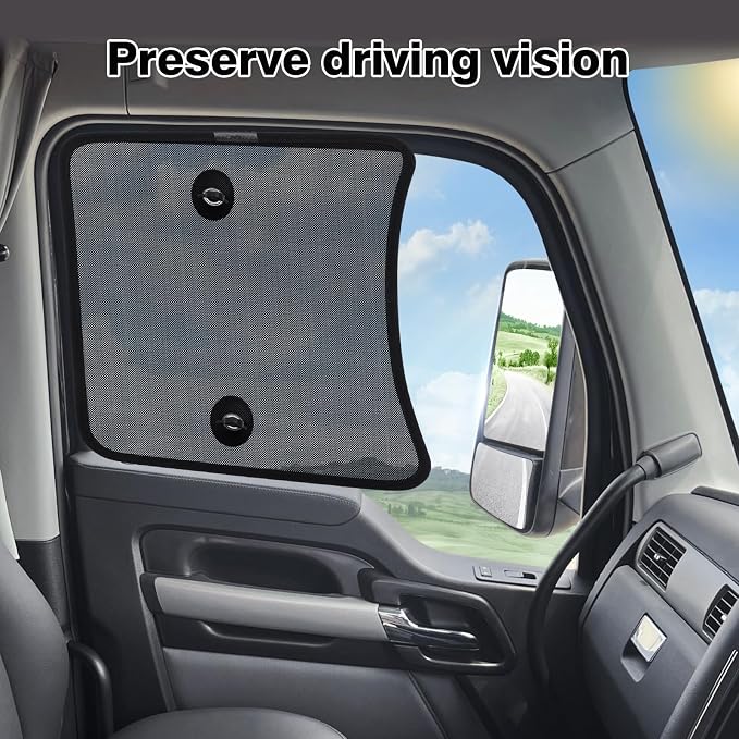 KUST 2PCS 20''*16.9'' Side Window Shades for Semi Truck/Heavy Duty Truck - Kenworth T680 / T880 / W990 (All Years) - Mesh Shade with Suction Cup - Semi Truck Accessories