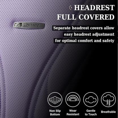 Coverado Car Seat Covers Full Set, 5 Seats Front Seat Cover and Back Seat Covers for Cars, Automotive Seat Covers Leather Waterproof Seat Covers, Car Seat Protectors Universal for Cars Purple