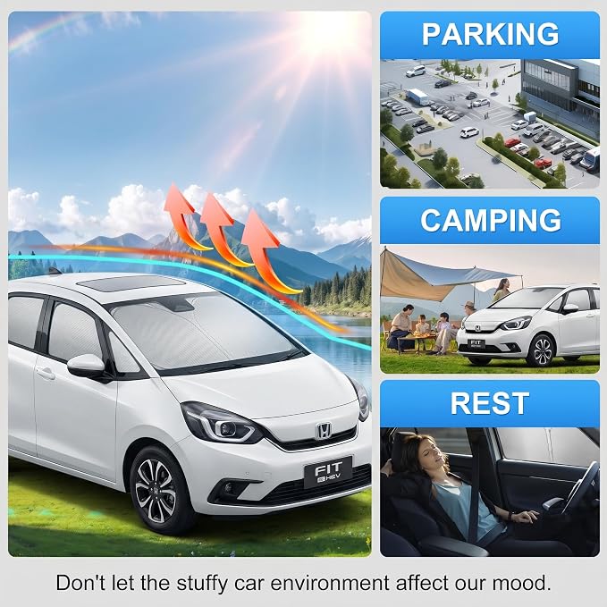 Custom Fit Windshield Sun Shade for Honda Fit 2007-2026 | Custom Fit Windshield Cover, Blocks UV Rays, Double-Layer Heat Shield, Durable Frame, Easy Fold & Storage