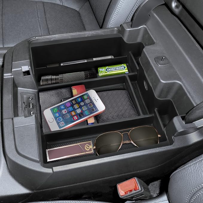 Center Console Organizer Compatible with 2019-2022 GMC Sierra/Chevy Silverado 1500 and 2020 2021-2023 Sierra/Silverado 2500HD/3500HD Accessories, Armrest Tray (Full Console w/Bucket Seats ONLY)