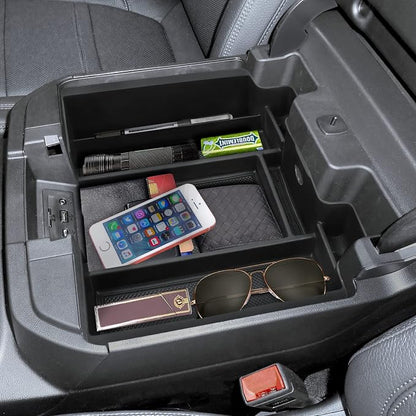 Center Console Organizer Compatible with 2019-2022 GMC Sierra/Chevy Silverado 1500 and 2020 2021-2023 Sierra/Silverado 2500HD/3500HD Accessories, Armrest Tray (Full Console w/Bucket Seats ONLY)