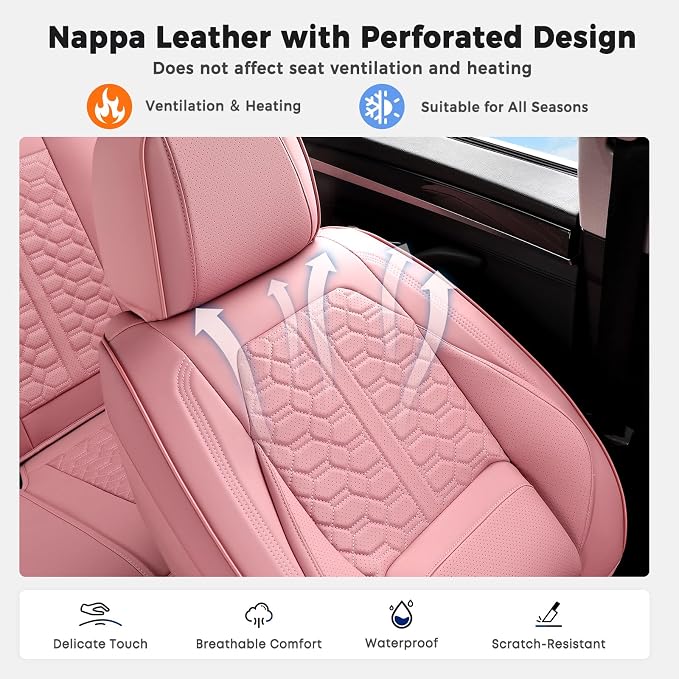 Huidasource Pink Car Seat Covers Full Set, Car Seat Covers Front and Rear Seat, Full Coverage Waterproof Leather Car Seat Cushion Cover Protector Universal Fit for Most Cars SUV Trucks