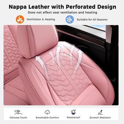 Huidasource Pink Car Seat Covers Front Seat, 360° Full Wrap Leather Seat Cushion Covers Universal Fit for Most Cars SUV Trucks, Automotive Seat Covers, Retain Functions, Protect Original Seat