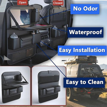 Car Backseat Organizer with Tray – Back of Car Seat Organizer & Storage Caddy, Sturdy Back Seat Organizer with Touch Screen for Tablet, Snacks, Drinks, Tissues... | Waterproof, Universal Fit | 1 Pack