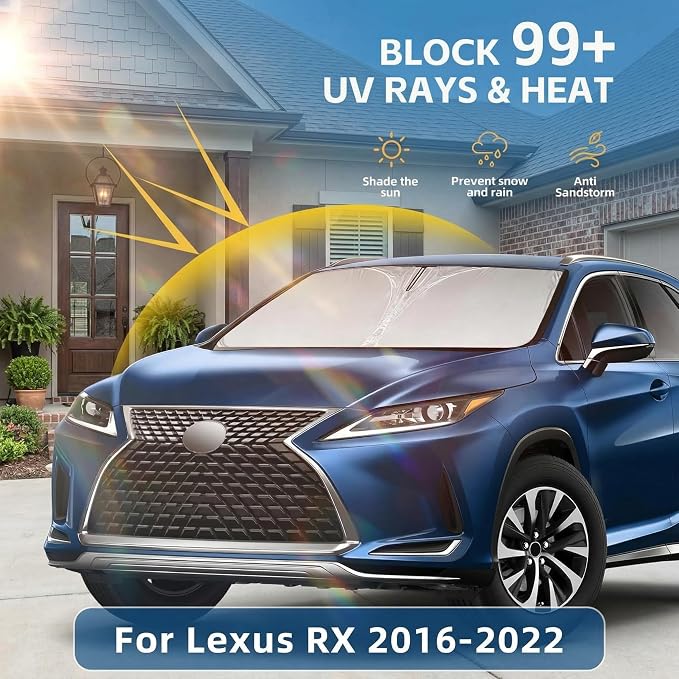 Windshield Sun Shade for Lexus RX 2016-2022 Accessories 4-Layer 240T Front Window Shade Custom Fit RX 350, RX 350 F Sport, RX 350L Sun Visor Foldable Shade Blocks UV Rays