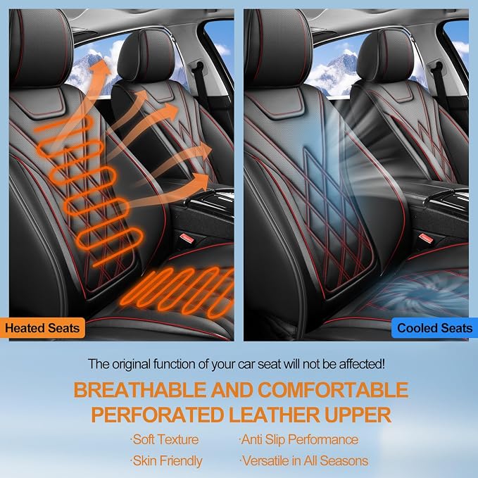 Car Seat Covers Compatible with Hyundai Equus 2011-2016 - Waterproof & Breathable Luxury Leather All-Weather Seat Cushions Protectors, Airbag Compatible, Only 2 Front seat Covers (Redline)
