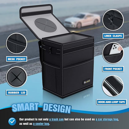 K KNODEL 2 Gallon Black Leak-Proof Waterproof Car Trash Can with Lid