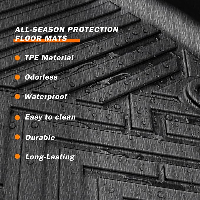 KUST Floor Mats for 2015-2026 Ford F-150/F150 Lightning SuperCrew Cab (Only for Rear Seat Without Under-Seat Fold Flat Storage), All Weather Car Mats for F150 Accessories TPE Rubber Raised Edge