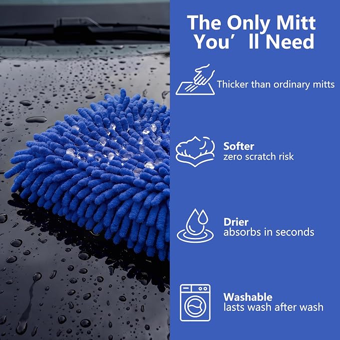 Car Wash Mitt,Detailing Ultra-Soft Chenille Microfiber Auto Gloves,Scratch-Free&Lint-Free,Safe for Trucks,SUVs, RVs&More