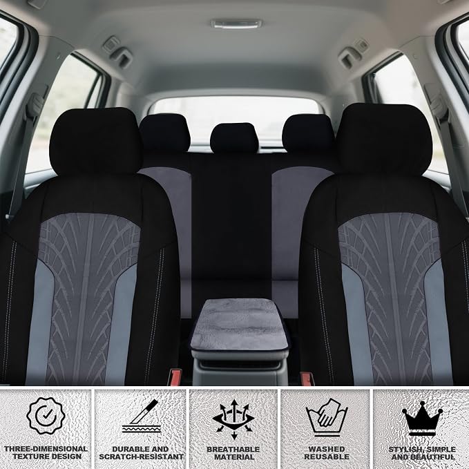 Car Seat Cover Full Set for Women with Floor Mats,3D Air Mesh Car Seat Cover with 5mm Composite Sponge Inside,Universal Fluffy Steering Wheel Cover, Accessories Full (Grey)
