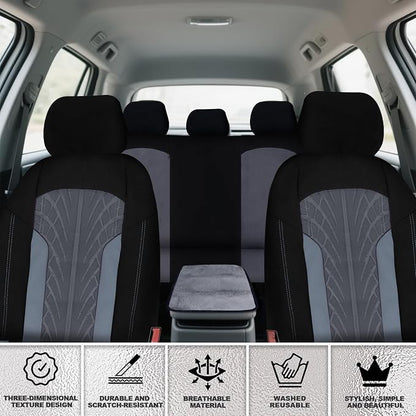 Car Seat Cover Full Set for Women with Floor Mats,3D Air Mesh Car Seat Cover with 5mm Composite Sponge Inside,Universal Fluffy Steering Wheel Cover, Accessories Full (Grey)
