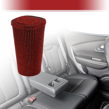 ACROPIX Car Trash Can Trash Bin Rhinestones Portable 3.5" Length 3.5" Width 6.3" Height Red Rhinestone Plastic