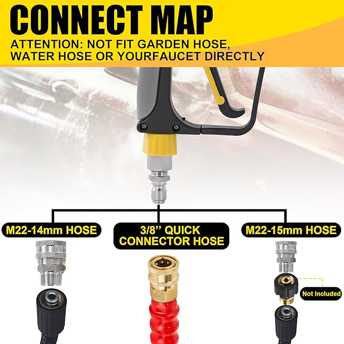 Tool Daily Foam Cannon with Pressure Washer Gun 5000 PSI, Power Washer Gun with 3/8'' Swivel Quick Connector, Adjustable Foam Blaster, M22 and 1/4 Inch Quick Connect, 1.5 Liter