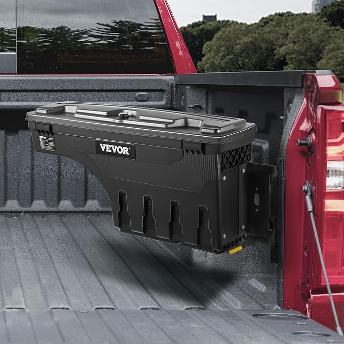 VEVOR Truck Bed Storage Box, Compatible with Chevrolet Silverado 1500 GMC Sierra 1500 2019-2020 R, Waterproof ABS Wheel Well Tool Box with Lockable Lid, 6.6 Gal/25 L Toolbox, Passenger Side, Black