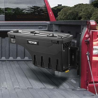 VEVOR Truck Bed Storage Box, Compatible with Chevrolet Silverado 1500 GMC Sierra 1500 2019-2020 R, Waterproof ABS Wheel Well Tool Box with Lockable Lid, 6.6 Gal/25 L Toolbox, Passenger Side, Black